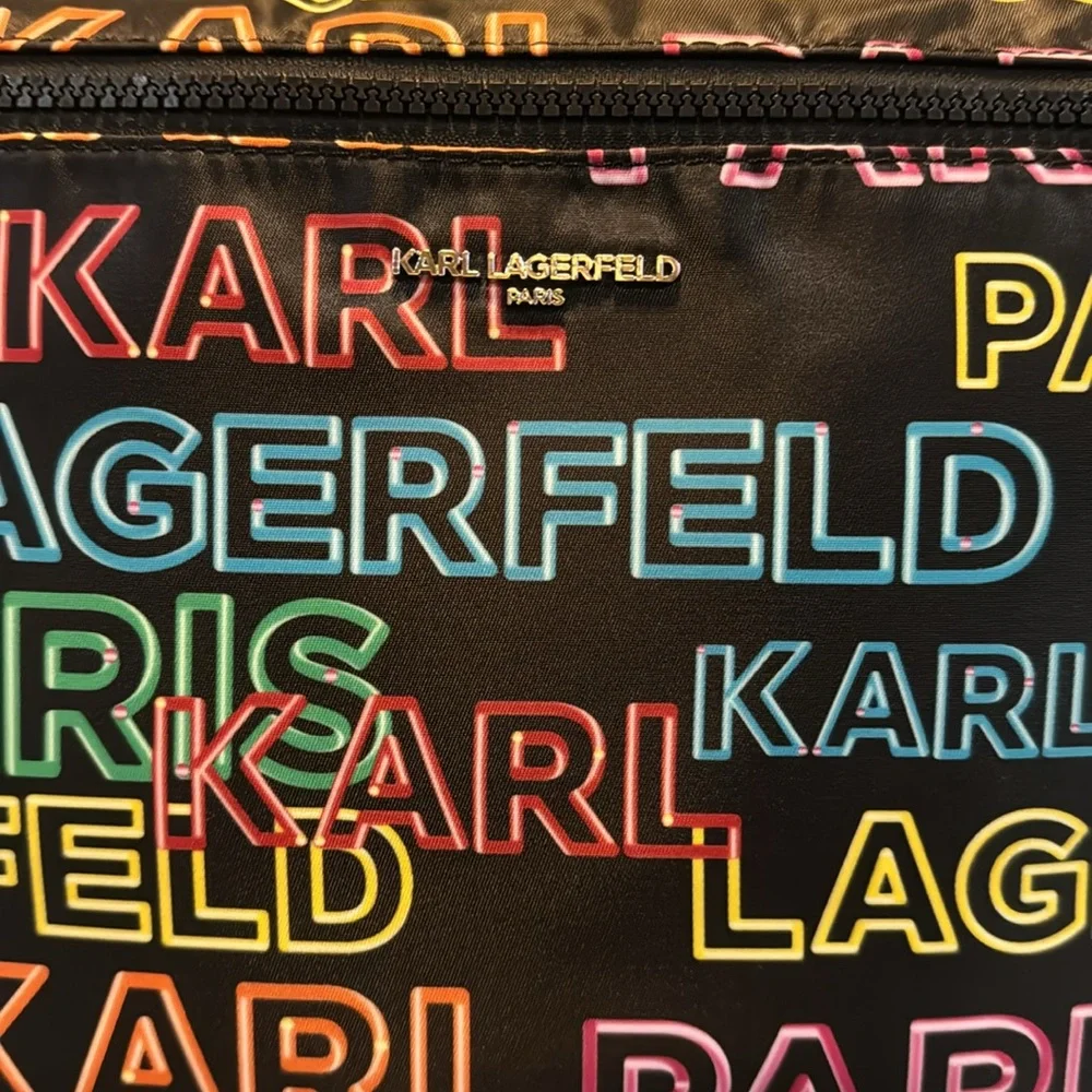 NWT Karl Lagerfeld Nylon Multi Color Backpack With 2 Side Pockets & Front Pocket - Picture 3 of 16